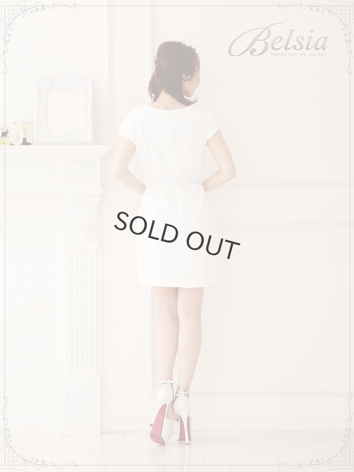 画像5: 【Belsia】パステルダマスク柄袖付ミニドレス ストレッチキャバクラドレス ベルト付【ベルシア】(S/M/L/XL)(ピンク) (5)