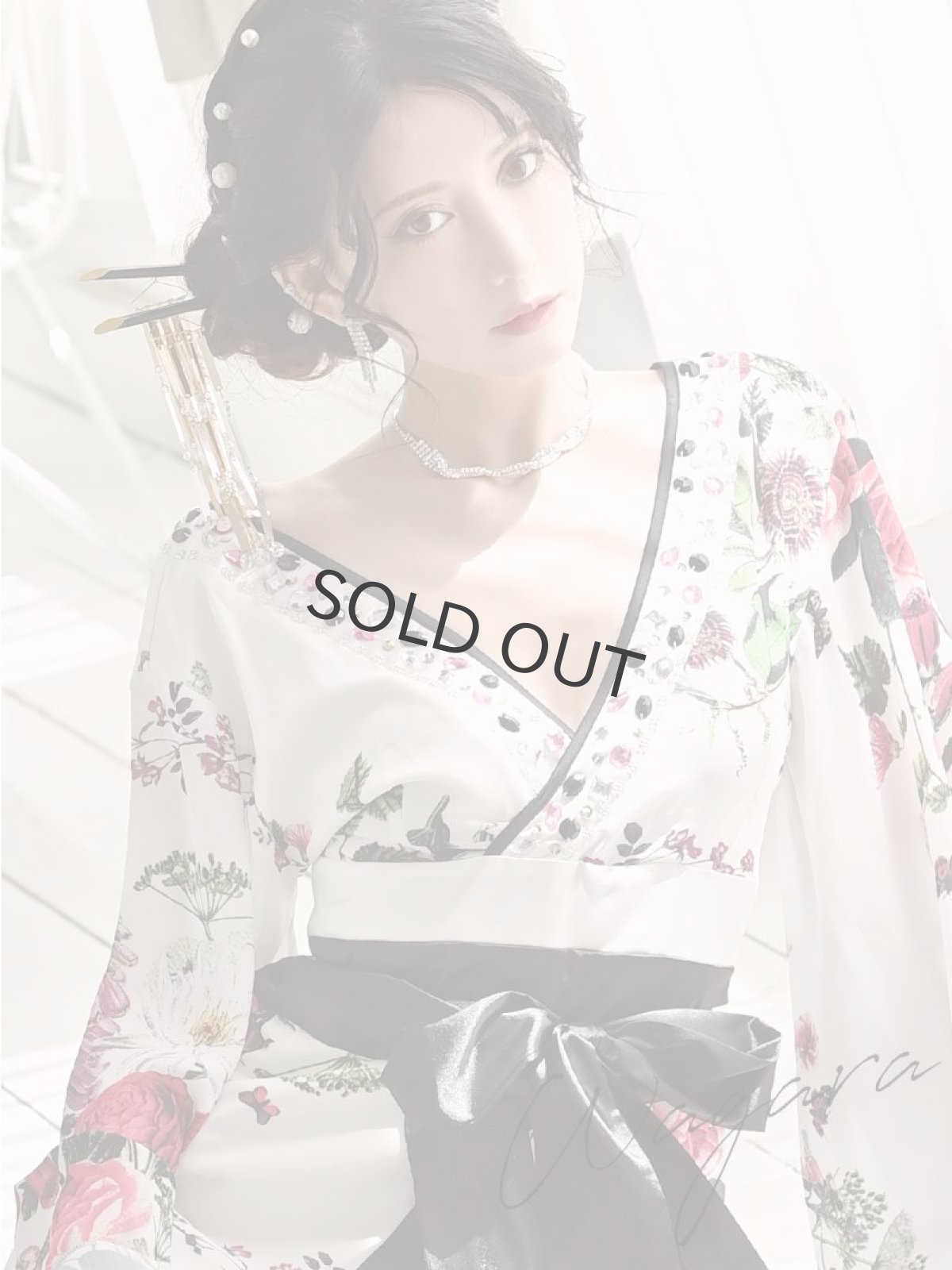 画像3: 着物ドレス 白 花魁 和柄ドレス キャバクラ 流遊(S/M/L/XL)(ホワイト) (3)