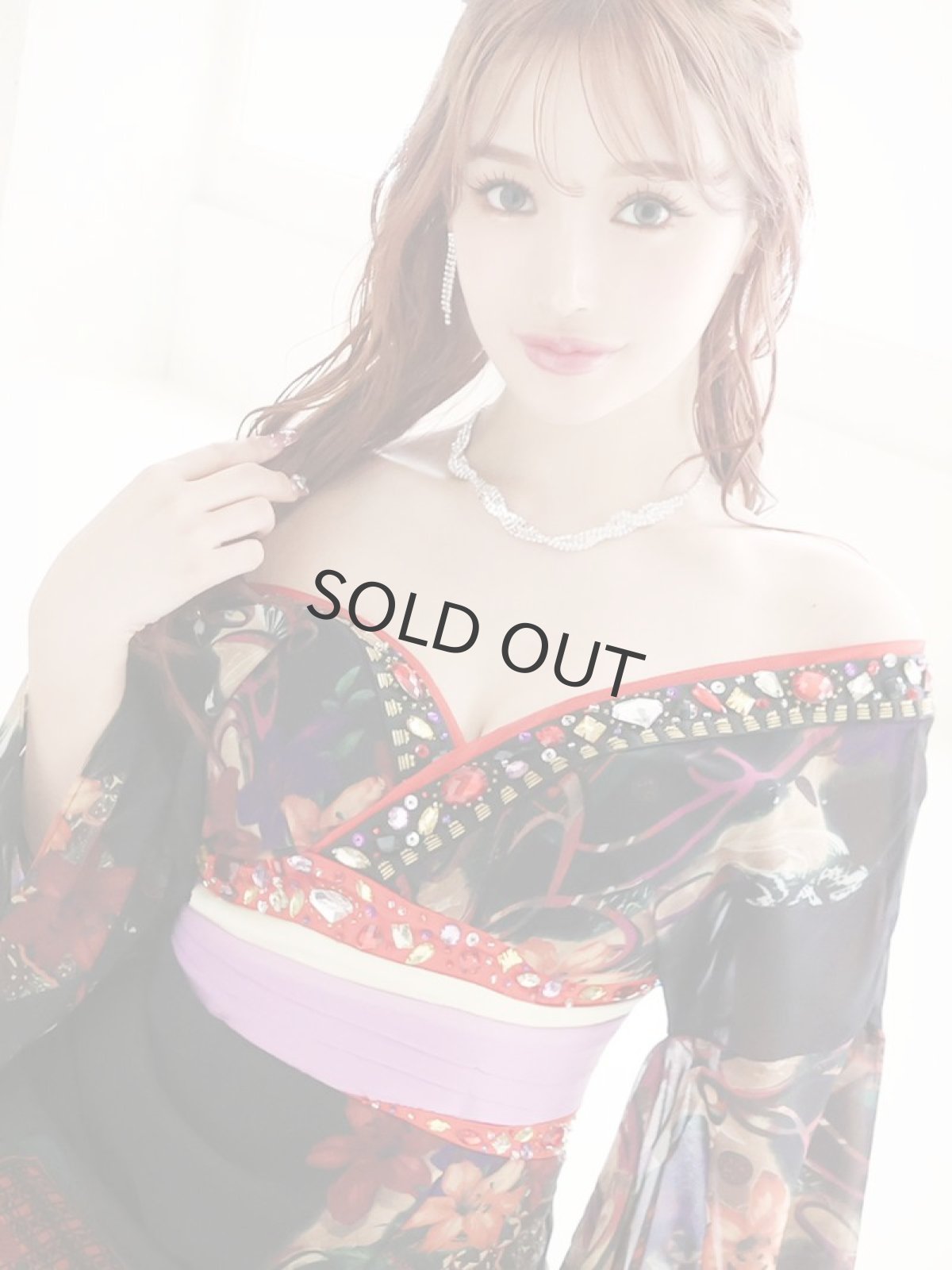 画像3: 和柄 花魁 百合 着物ドレス シフォン 流遊(M/L/XL)(ブラック) (3)