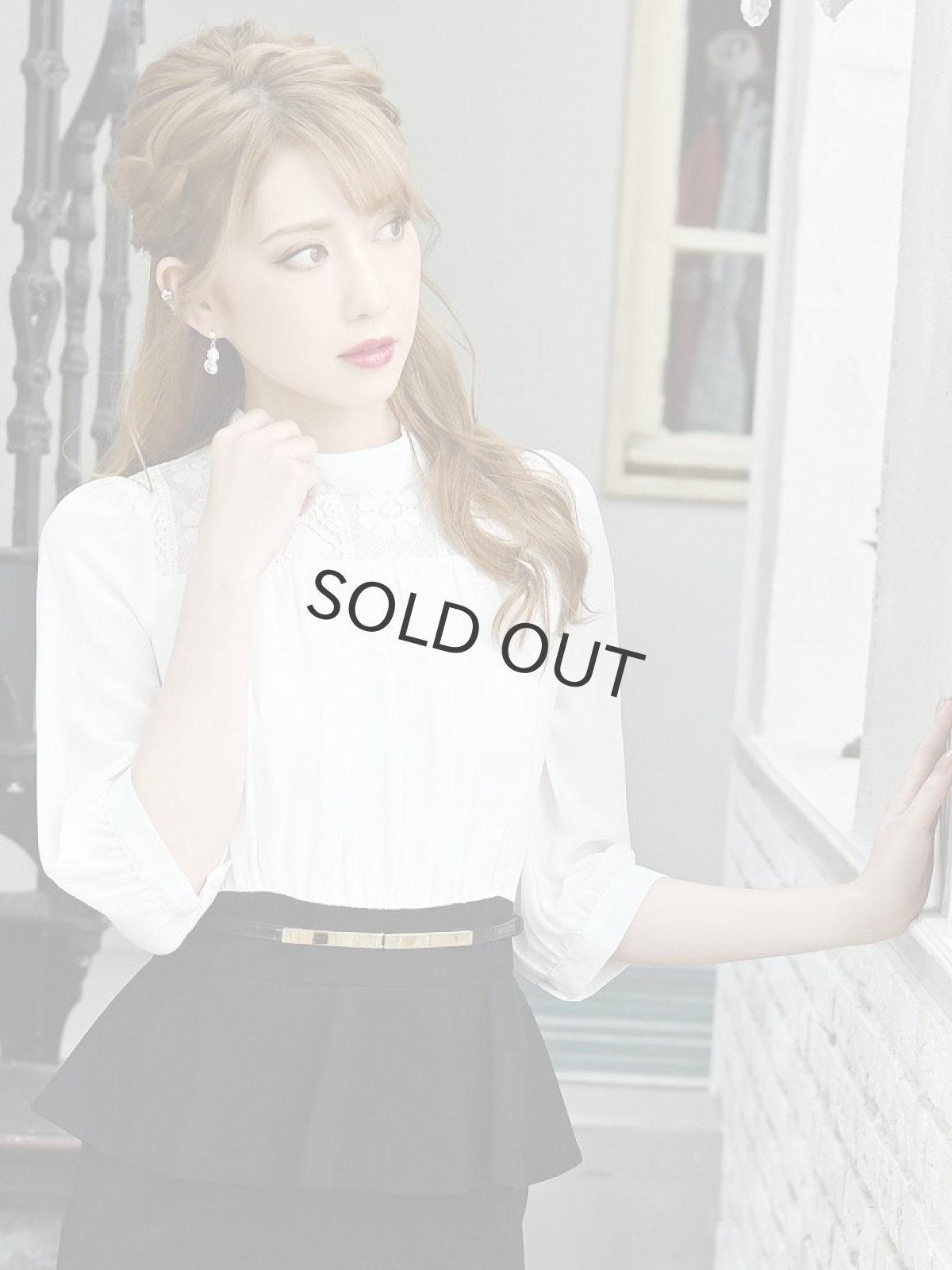 画像4: ワンピース キャバドレス ブラウジング 七分袖 ペプラム シフォン 袖付き Belsia(S/M/L/XL(2L)/XXL(3L))(ホワイト) (4)