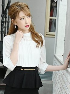 画像4: ブラウジング 七分袖 ペプラム シフォン 袖付き Belsia(S/M/L/XL/XXL)(ホワイト) (4)