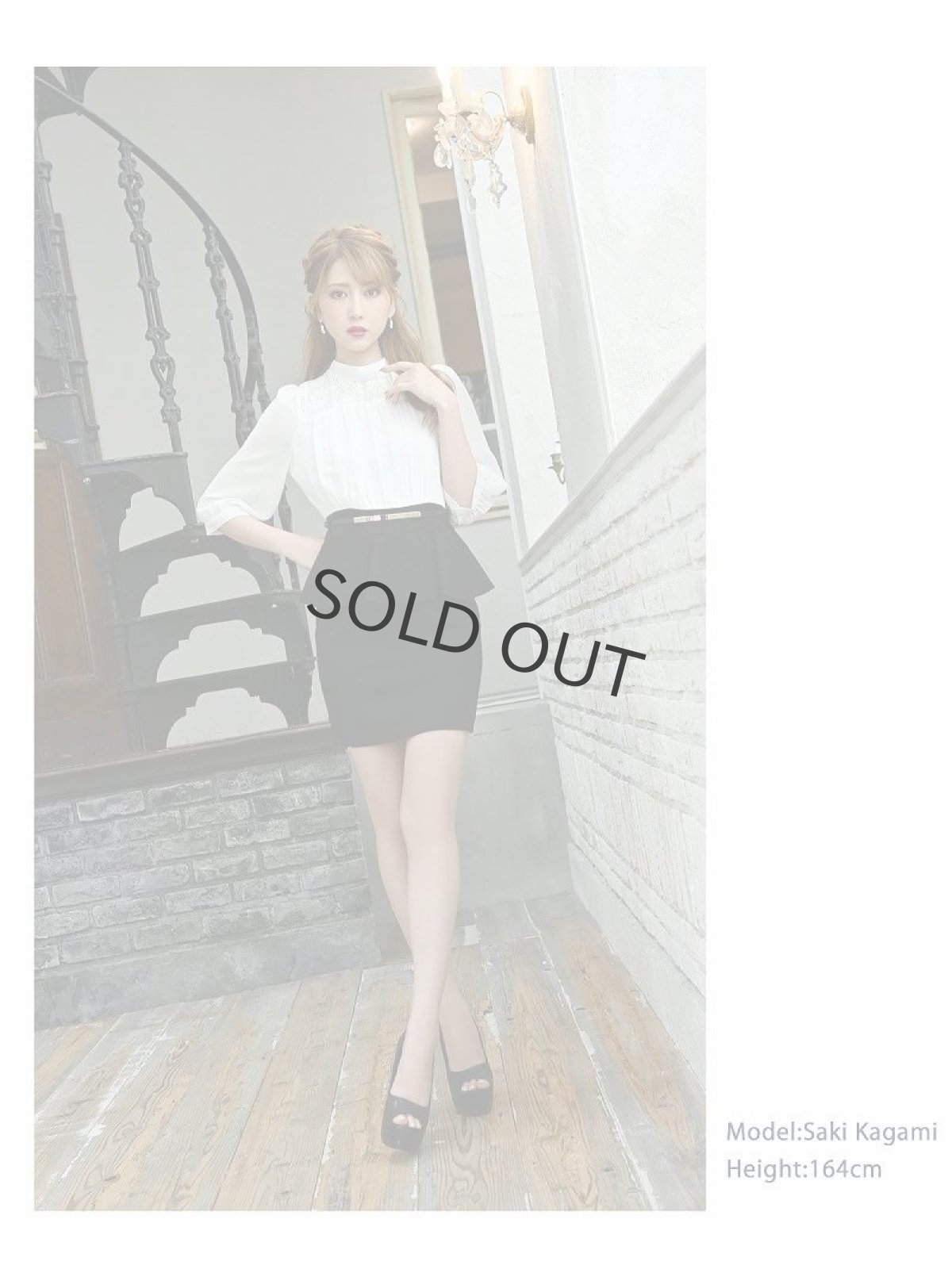 画像5: ワンピース キャバドレス ブラウジング 七分袖 ペプラム シフォン 袖付き Belsia(S/M/L/XL(2L)/XXL(3L))(ホワイト) (5)