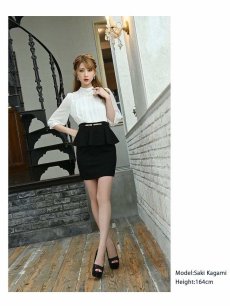 画像5: ブラウジング 七分袖 ペプラム シフォン 袖付き Belsia(S/M/L/XL/XXL)(ホワイト) (5)