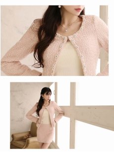 画像3: キャバスーツ ピンク ツイードスーツ フォーマルスーツ キャバスーツ ノーカラー Belsia(S/M/L)(ピンク) (3)