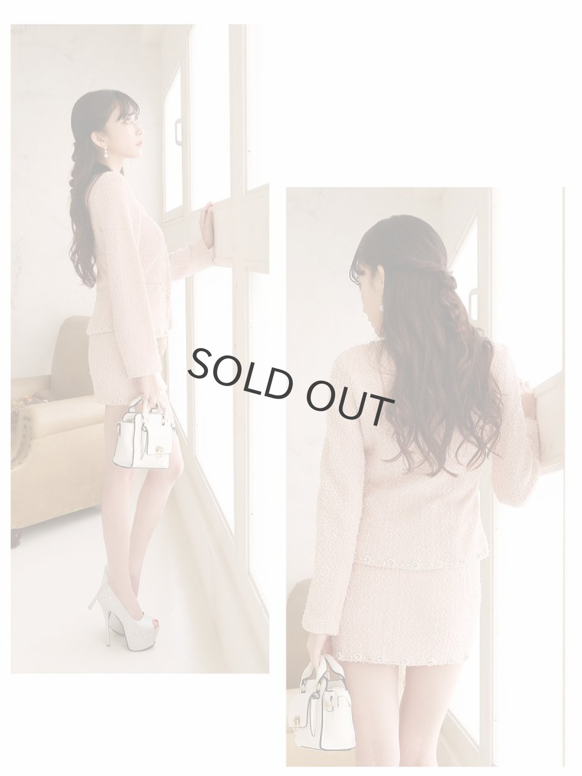 画像4: キャバスーツ ピンク ツイードスーツ フォーマルスーツ キャバスーツ ノーカラー Belsia(S/M/L)(ピンク) (4)