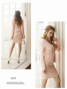 画像4: フォーマルスーツ キャバスーツ タイト ツイードスーツ ストレッチ Belsia(S/M/L)(ブラック/ベージュ/ピンク) (4)