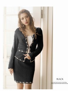 画像5: フォーマルスーツ キャバスーツ タイト ツイードスーツ ストレッチ Belsia(S/M/L)(ブラック/ベージュ/ピンク) (5)