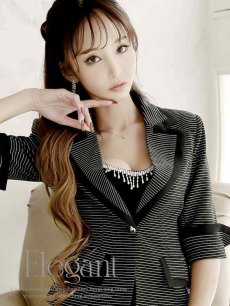 画像3: キャバスーツ キャバスーツ 七分袖 ストライプ ミディ丈 オフィス Belsia(S/M/L/XL)(ブラック/ホワイト) (3)