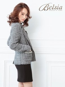 画像3: ママスーツ  ツイード  式スーツ  セットアップ  セレモニースーツ  Belsia(S/M/L/XL)(ブラック) (3)