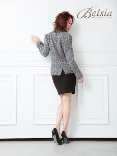 画像4: ママスーツ  ツイード  式スーツ  セットアップ  セレモニースーツ  Belsia(S/M/L/XL)(ブラック) (4)