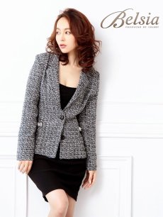 画像5: ママスーツ  ツイード  式スーツ  セットアップ  セレモニースーツ  Belsia(S/M/L/XL)(ブラック) (5)