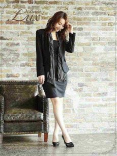 画像2: ストライプ スカーフ ウール風 大きいサイズ ジャケット Belsia.LUX(S/M/L/XL)(ブラック) (2)