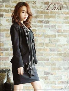 画像3: ストライプ スカーフ ウール風 大きいサイズ ジャケット Belsia.LUX(S/M/L/XL)(ブラック) (3)