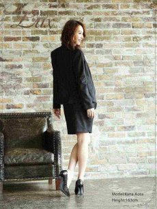 画像4: ストライプ スカーフ ウール風 大きいサイズ ジャケット Belsia.LUX(S/M/L/XL)(ブラック) (4)