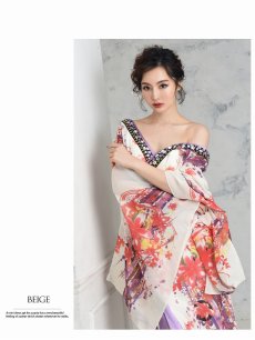画像2: 華やか和柄シフォン着物ドレスキャバクラ花魁ロングドレス【流遊】(S/M/L/XL/XXL)(ベージュ) (2)