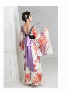 画像4: 華やか和柄シフォン着物ドレスキャバクラ花魁ロングドレス【流遊】(S/M/L/XL/XXL)(ベージュ) (4)