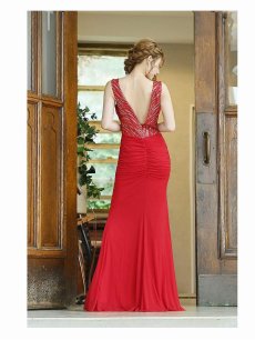 画像2: タイト  マーメイド  ドレープ メッシュ スパンコール Belsia(S/M/L/XL)(レッド) (2)