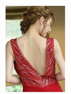 画像4: タイト  マーメイド  ドレープ メッシュ スパンコール Belsia(S/M/L/XL)(レッド) (4)