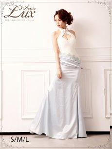 画像1: マーメイド ロング丈 ホルターネック ビジュー 上品 Belsia.LUX(S/M/L)(ブルー) (1)