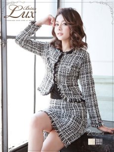 画像1: ツイード キャバスーツ スーツ ツイード ノーカラー ツイードジャケット ママスーツ 式スーツ レディース Belsia.LUX(S/M/L)(ベージュ/ブラック) (1)