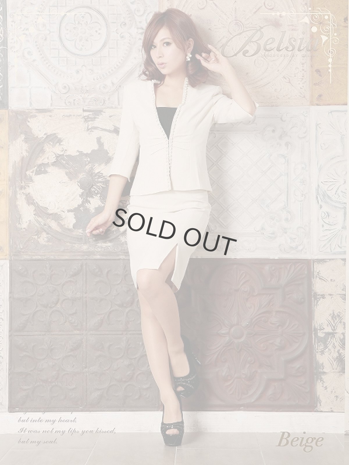 画像2: 【BELSIA】品格縁取りパール上質ノーカラー七分袖フォーマルスーツ/式スーツ(S/M/L) (白/黒/ベージュ),式スーツ 女性 フォーマル (2)