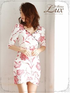 画像5: 大人ドレス 花柄 カシュクールドレス キャバ ピンク 花柄ドレス 五部袖 キャバクラドレス カシュクール 袖付ドレス Belsia.LUX(S/M/L/XL)(ピンク/ネイビー) (5)