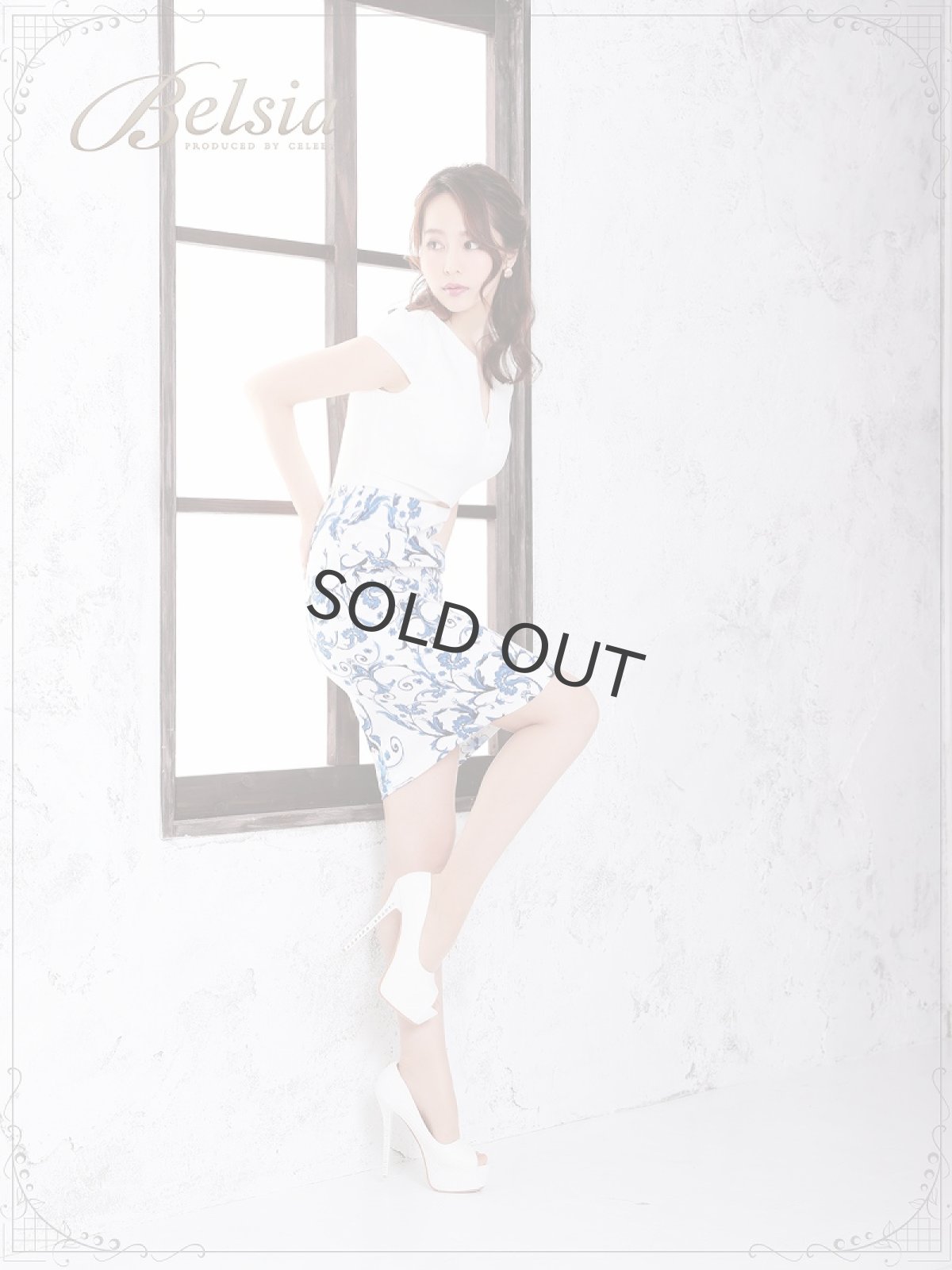 画像2: 花柄 ミニドレス キャバドレス タイト 膝丈 キャバクラドレス お腹見せ キャバドレス 袖付き キャバドレス Belsia(M)(ブルー) (2)