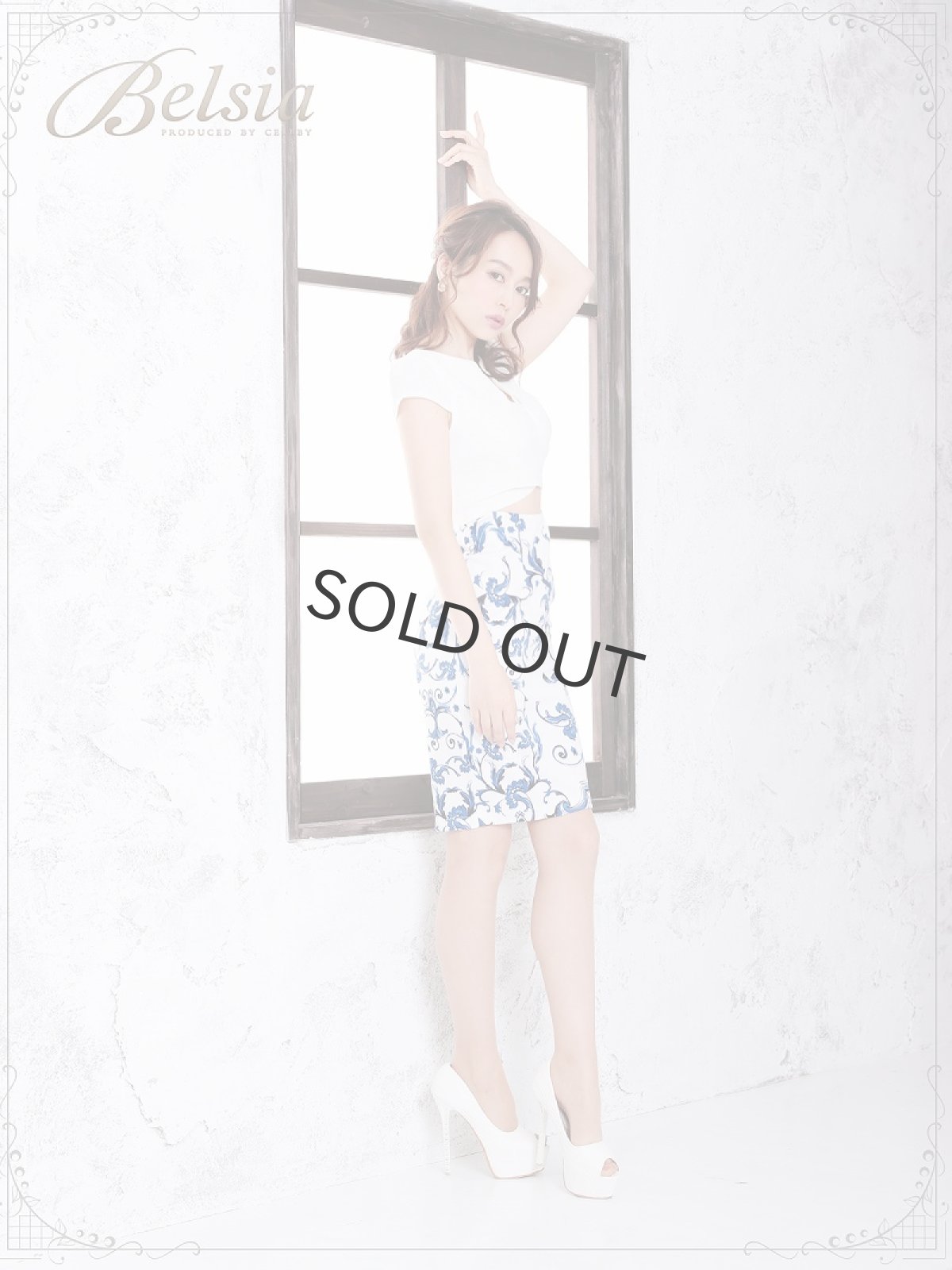 画像5: 花柄 ミニドレス キャバドレス タイト 膝丈 キャバクラドレス お腹見せ キャバドレス 袖付き キャバドレス Belsia(M)(ブルー) (5)