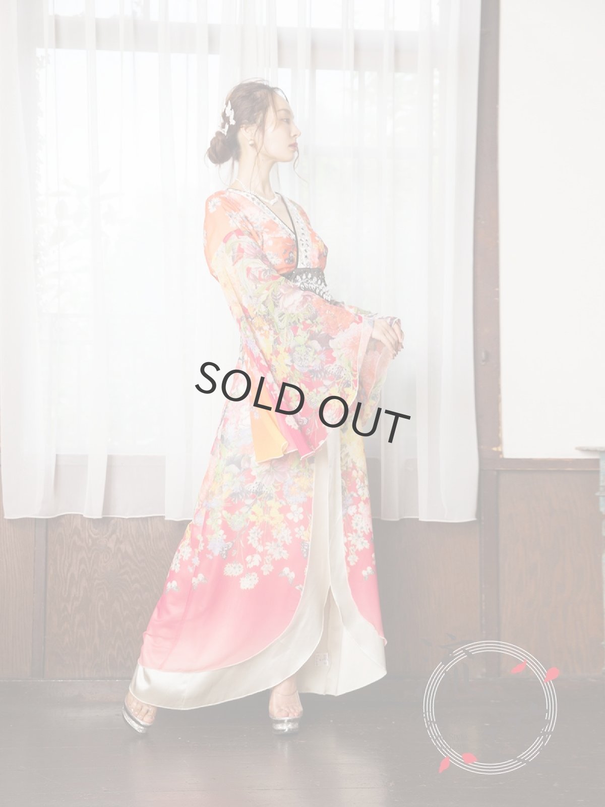 画像2: キャバドレス 和柄 和柄ドレス キャバクラドレス 花魁 花柄 13号 流遊(S/M/L/XL(2L))(レッド) (2)