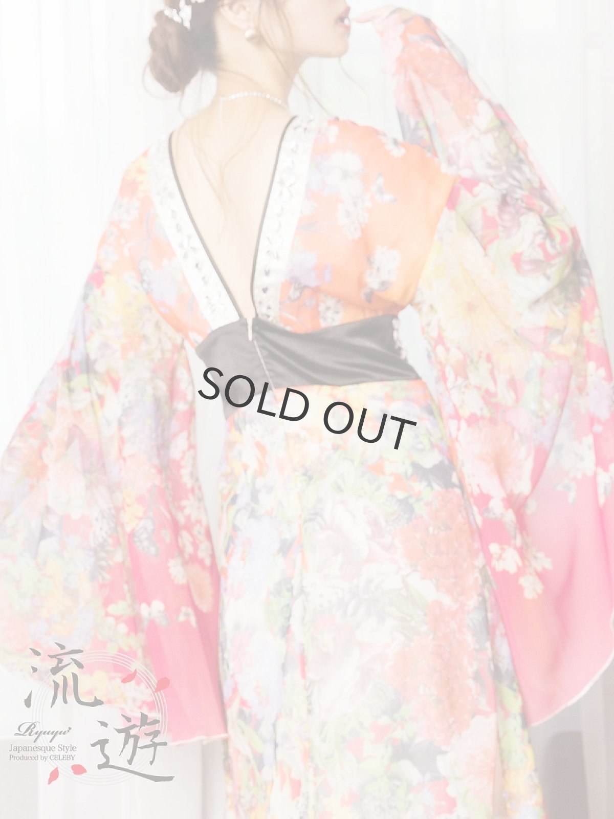 画像3: キャバドレス 和柄 和柄ドレス キャバクラドレス 花魁 花柄 13号 流遊(S/M/L/XL(2L))(レッド) (3)