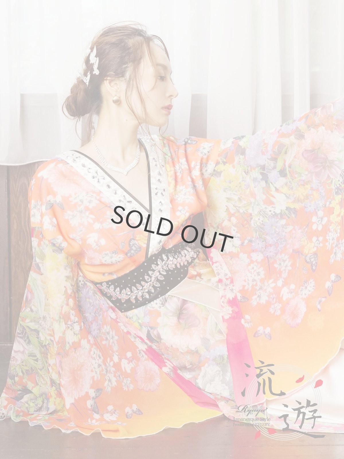 画像4: キャバドレス 和柄 和柄ドレス キャバクラドレス 花魁 花柄 13号 流遊(S/M/L/XL(2L))(レッド) (4)