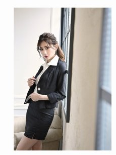 画像4: ストライプ柄 スーツ キャバスーツ  レディーススーツ XL セットアップ キャバスーツ Belsia(S/M/L/XL)(ブラック) (4)