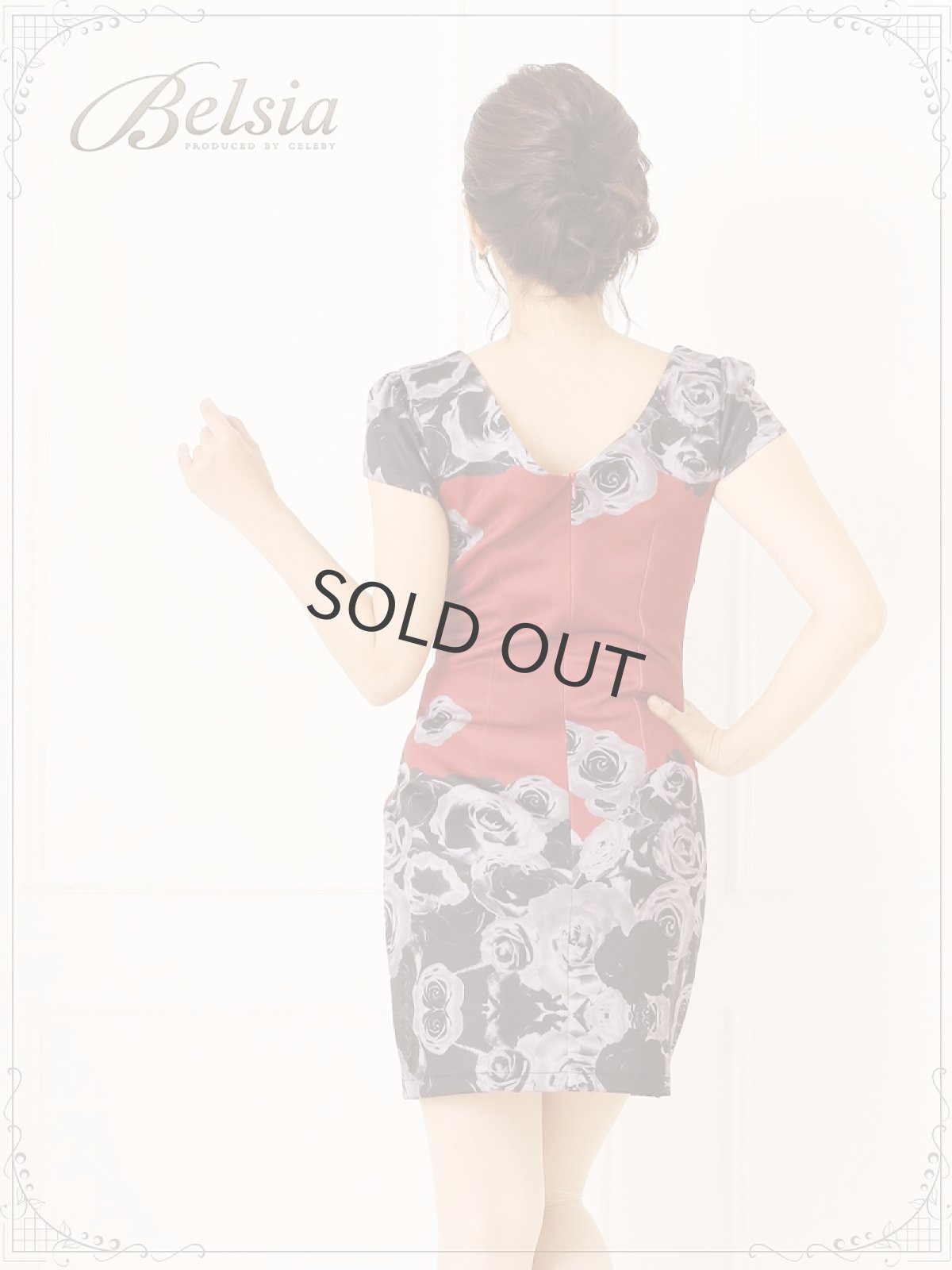 画像3: 薔薇 キャバドレス キャバドレス 袖付き 袖付き 花柄ドレス ストレッチ タイトドレス ミニドレス キャバ Belsia(M/L)(ワイン) (3)