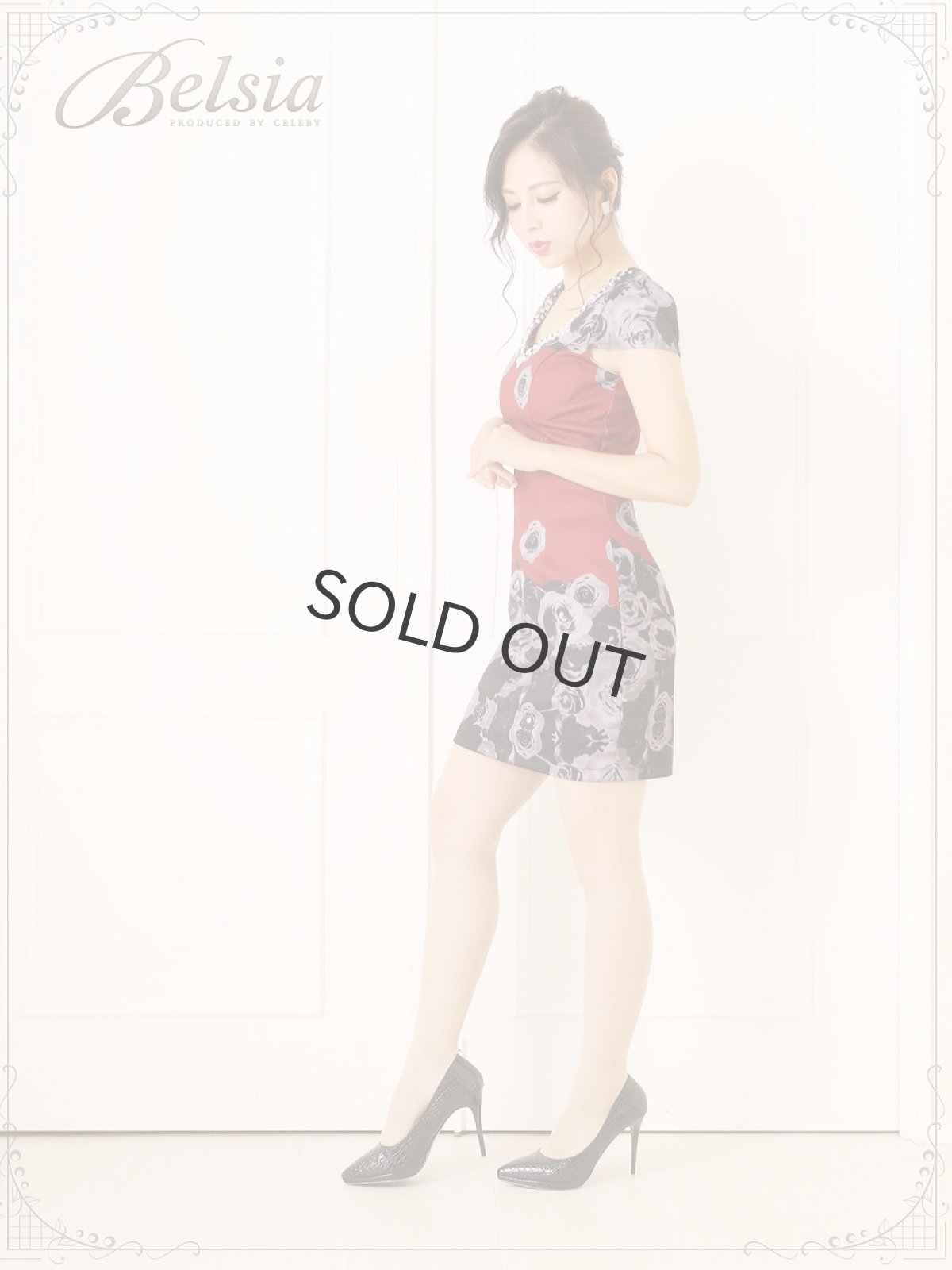 画像4: 薔薇 キャバドレス キャバドレス 袖付き 袖付き 花柄ドレス ストレッチ タイトドレス ミニドレス キャバ Belsia(M/L)(ワイン) (4)