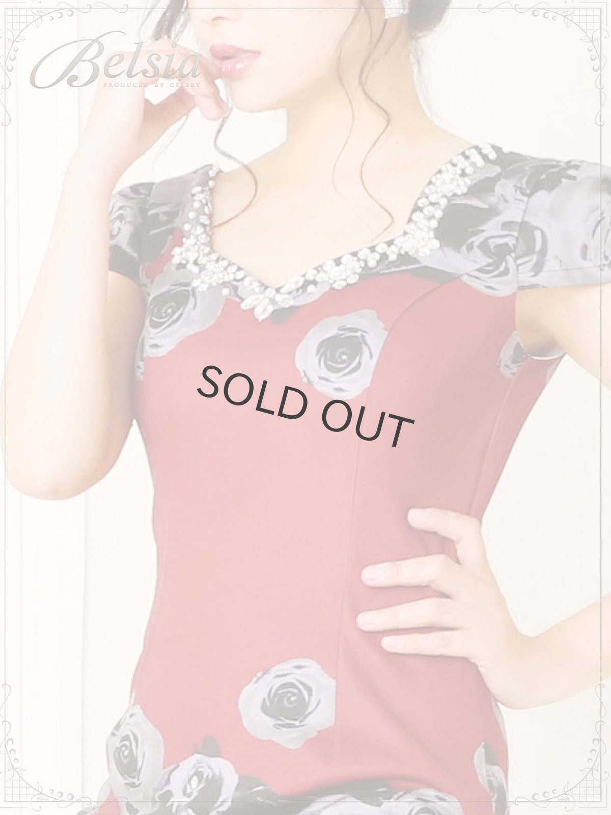 画像5: 薔薇 キャバドレス キャバドレス 袖付き 袖付き 花柄ドレス ストレッチ タイトドレス ミニドレス キャバ Belsia(M/L)(ワイン) (5)