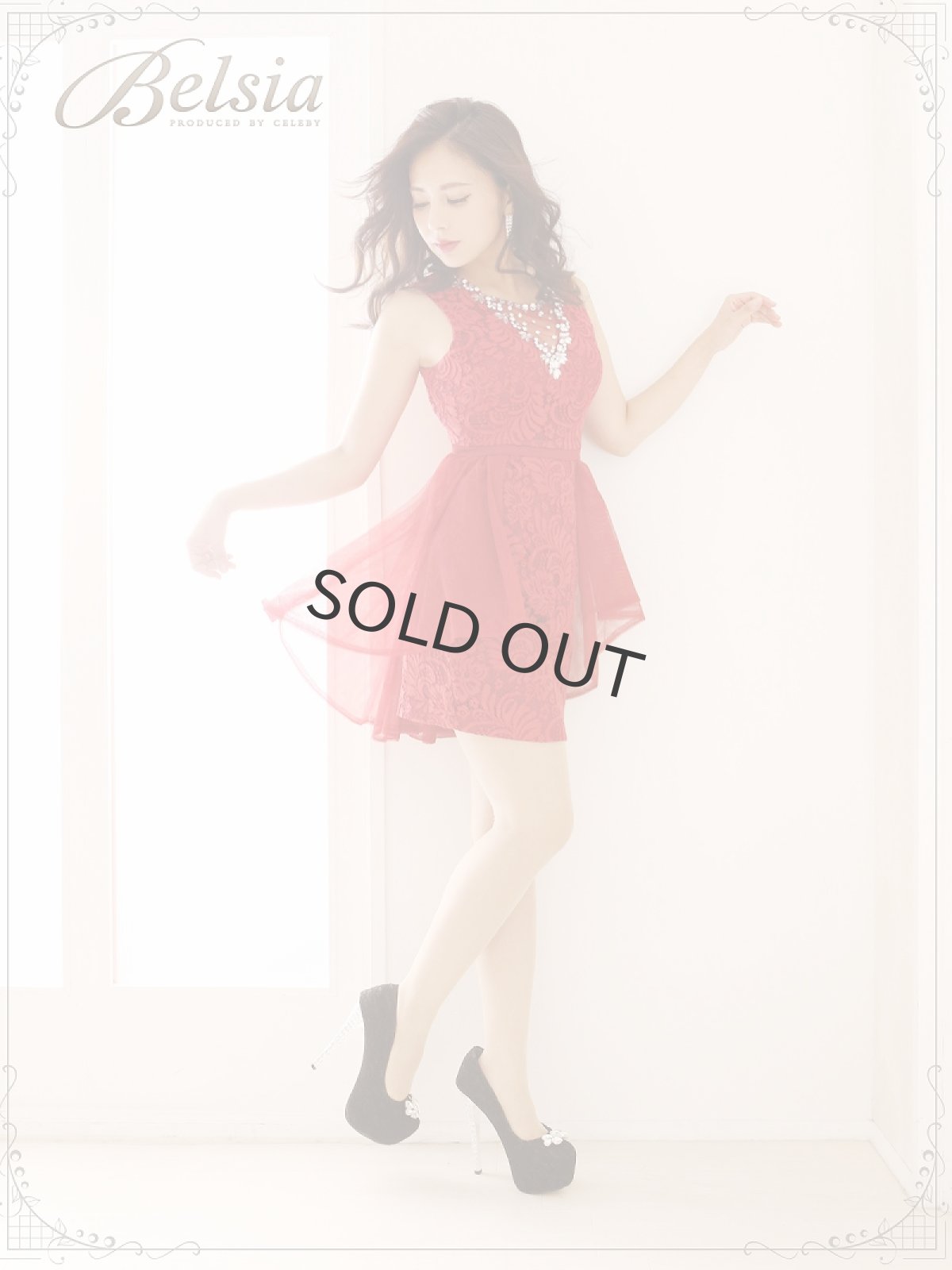 画像2: メッシュ ドレス キャバドレス タイト テールカット キャバドレス レース キャバクラドレス ミニドレス 赤 Belsia(M/L)(レッド/ネイビー/ホワイト) (2)