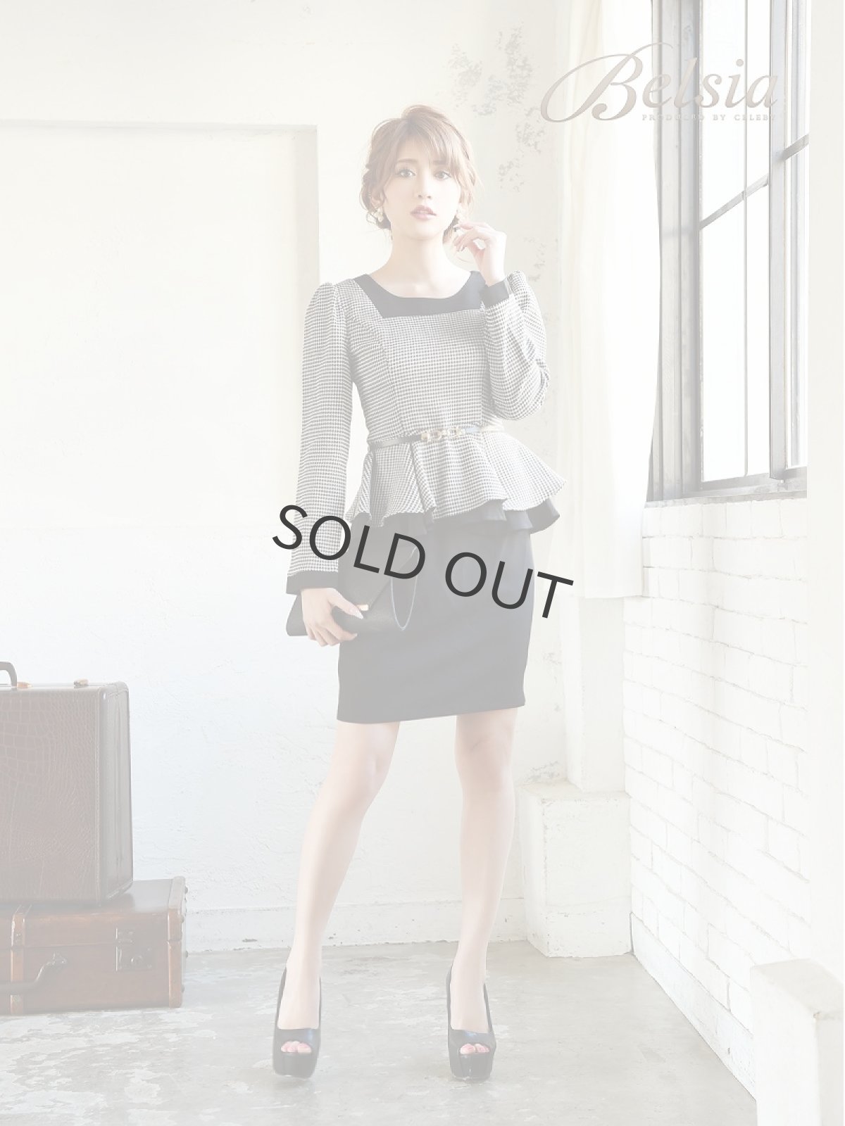 画像2: ツイード ペプラム ミニドレス セットアップ 袖付き Belsia(S/M/L/XL/XXL)(ブラック) (2)