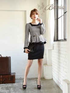画像2: ツイード ペプラム ミニドレス セットアップ 袖付き Belsia(S/M/L/XL/XXL)(ブラック) (2)