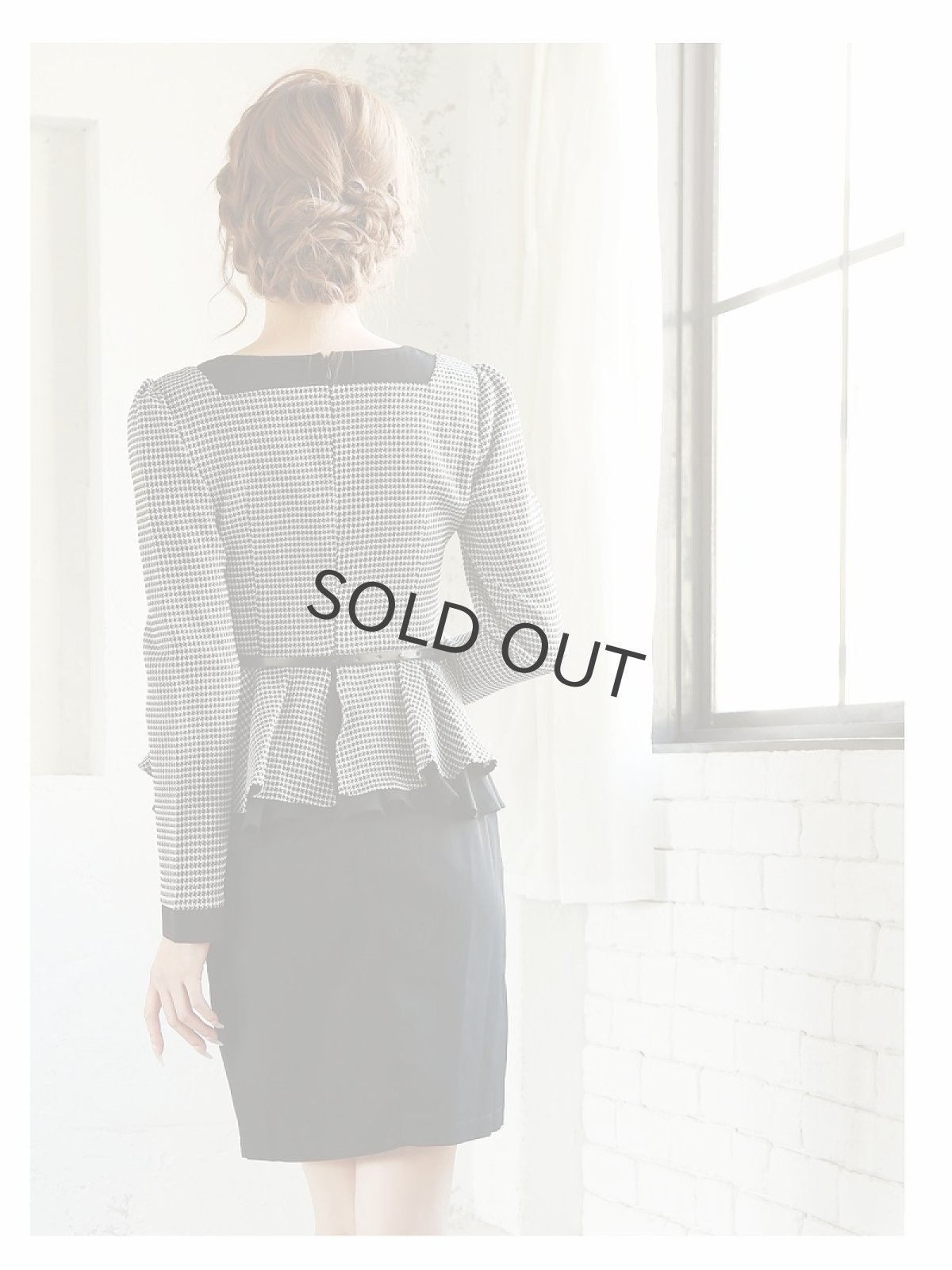 画像3: ツイード ペプラム ミニドレス セットアップ 袖付き Belsia(S/M/L/XL/XXL)(ブラック) (3)