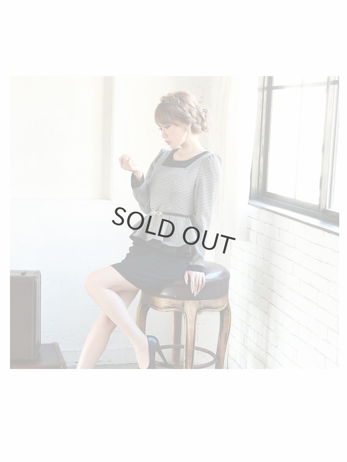 画像4: ツイード ペプラム ミニドレス セットアップ 袖付き Belsia(S/M/L/XL/XXL)(ブラック) (4)