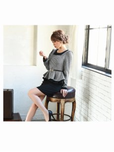 画像4: ツイード ペプラム ミニドレス セットアップ 袖付き Belsia(S/M/L/XL/XXL)(ブラック) (4)