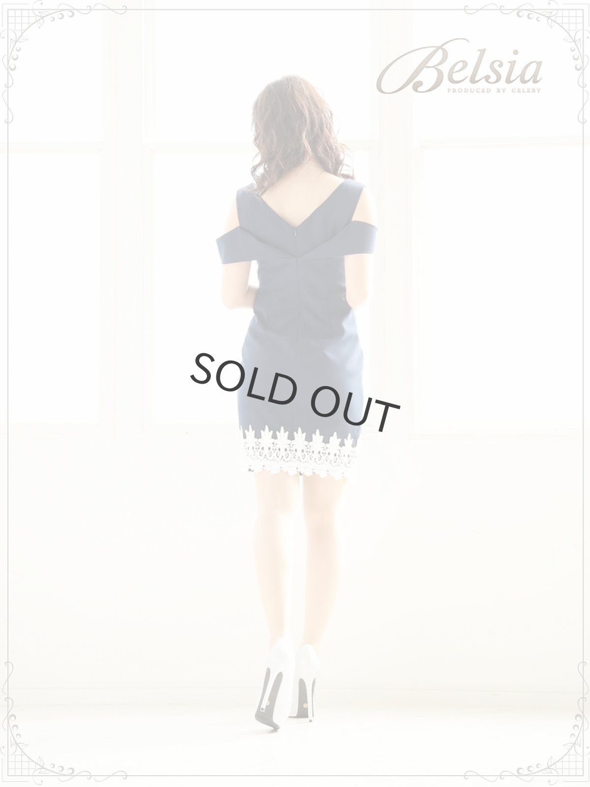 画像4: レース キャバドレス キャバドレス タイト オープンショルダー ドレス 袖付き キャバクラドレス ミニドレス ネイビー Belsia(S/M/L/XL)(ブラック/ワインレッド/ネイビー) (4)