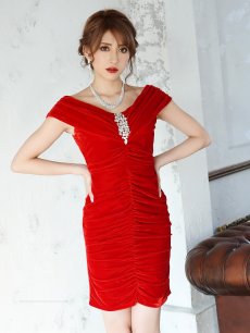 画像5: ミニドレス ベロア 赤 ワイン オフショルダー Belsia(S/M/L/XL)(レッド) (5)