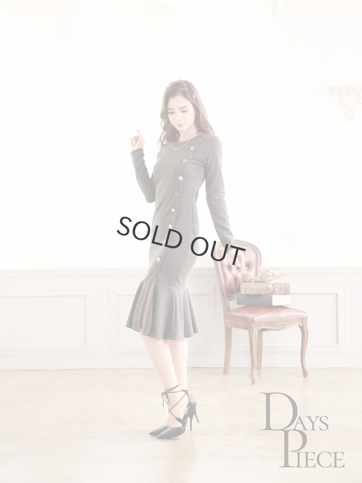 画像2: 韓国ドレス キャバ  ストレッチ  長袖 ミディアム丈 DaysPiece(M)(グレー) (2)