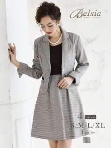 画像1: テーラードジャケット 千鳥柄スーツ ワンピーススーツ フォーマルスーツ フレア Belsia(S/M/L/XL)(ブラック) (1)