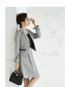 画像5: テーラードジャケット 千鳥柄スーツ ワンピーススーツ フォーマルスーツ フレア Belsia(S/M/L/XL)(ブラック) (5)