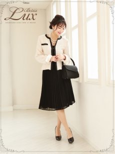 画像2: ツイード 3点セット 入学式スーツ フォーマルスーツ 膝丈 Belsia.LUX(S/M/L/XL)(ホワイト) (2)