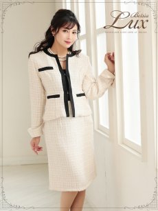 画像3: ツイード 3点セット 入学式スーツ フォーマルスーツ 膝丈 Belsia.LUX(S/M/L/XL)(ホワイト) (3)