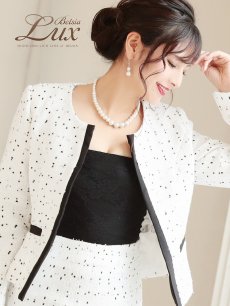 画像4: 白 ツイード  ノーカラースーツ 式スーツ 膝丈 Belsia.LUX(S/M/L/XL)(ホワイト) (4)