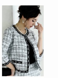 画像3: ツイードスーツ 入園式 ノーカラージャケット フォーマルスーツ オシャレスーツ Belsia.LUX(S/M/L/XL)(ホワイト) (3)